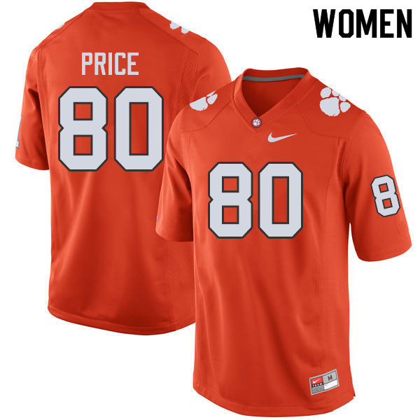 Women #80 Luke Price Clemson Tigers College Football Jerseys Sale-Orange - Click Image to Close
